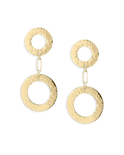 L. Klein 18K Yellow Gold Como Hammered Circle Double Drop Earrings