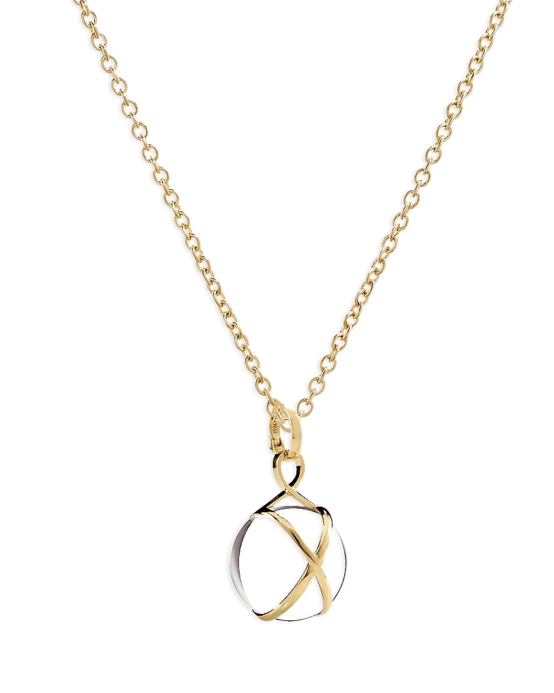 L. Klein 18K Yellow Gold Prisma Crystal Quartz 14mm Pendant Classic Chain Necklace, 16-18