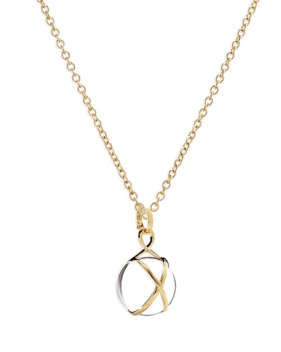 L. Klein 18K Yellow Gold Prisma Crystal Quartz 14mm Pendant Classic Chain Necklace, 16-18