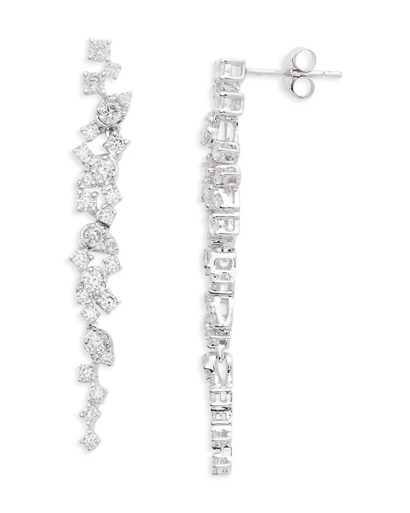Diamond Scatter Drop Earrings in 14K White Gold, 0.95 tcw