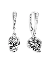 Sterling Silver Rare Wonders Caviar Bead Skull Drop Earrings