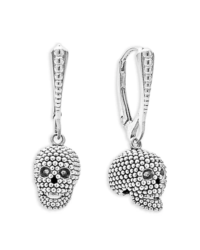 Lagos Sterling Silver Rare Wonders Caviar Bead Skull Drop Earrings