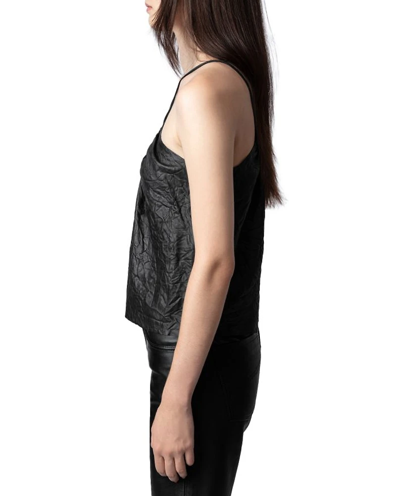 Crinkle Leather Keyhole Top