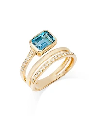 London Blue Topaz & Diamond Wrap Ring in 14K Yellow Gold