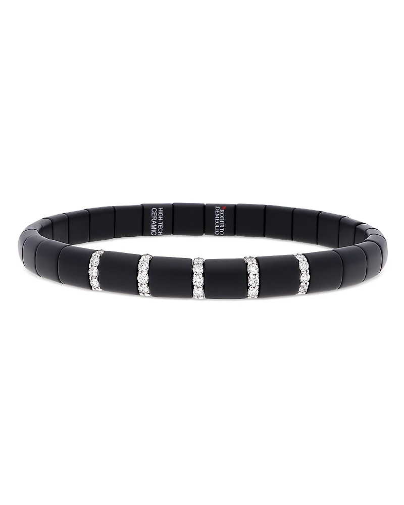 Roberto Demeglio 18K White Gold & Black Ceramic Diamond Bar Bracelet