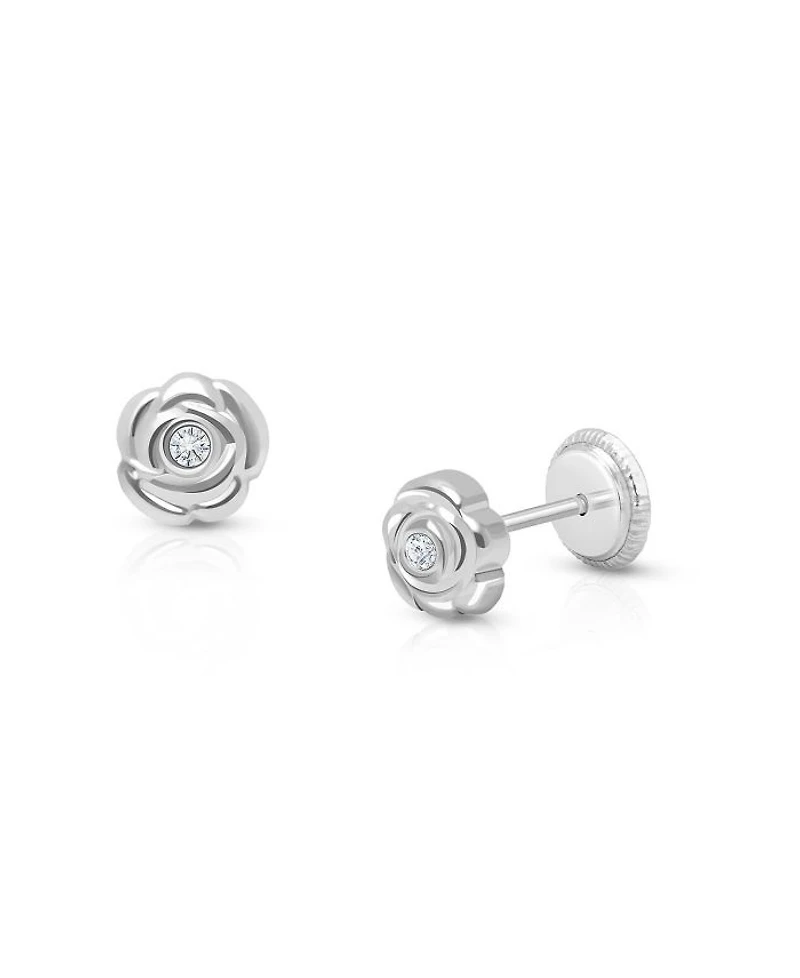Girls' 14K Gold Blushing Rose Studs Screw Back Earrings - Baby, Little Kid, Big Kid