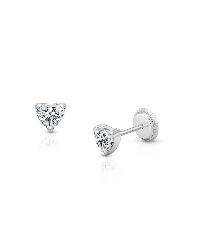 Girls' 14K Gold 4mm Clear Heart Studs Screw Back Earrings - Baby, Little Kid, Big Kid