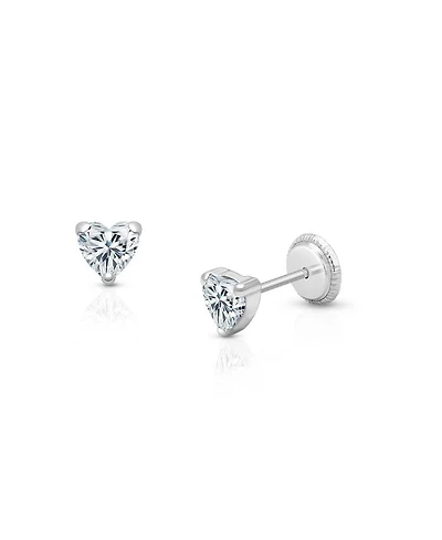 Girls' 14K Gold 4mm Clear Heart Studs Screw Back Earrings - Baby, Little Kid, Big Kid