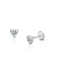 Girls' 14K Gold 4mm Clear Heart Studs Screw Back Earrings - Baby, Little Kid, Big Kid