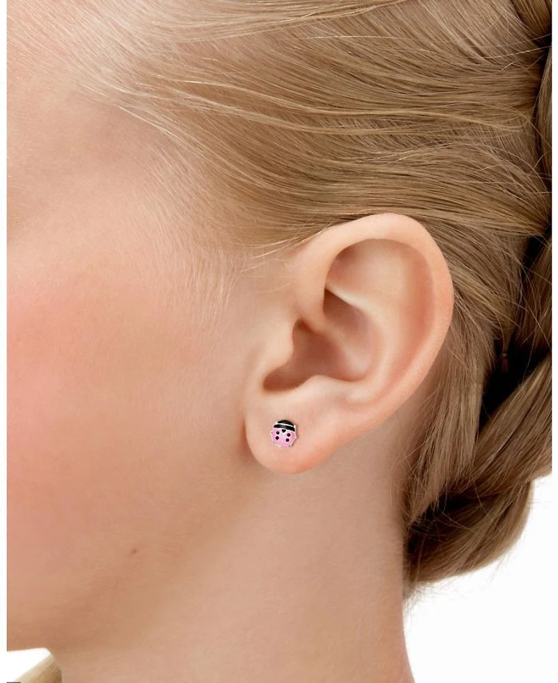 Children's 14K Gold Pink Lil' Ladybug Studs Girls' Screw Back Earrings