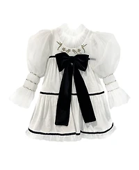 Petite Maison Kids Girls' Aurora Ivory Velour Dress with Tulle Puff Sleeves - Baby, Little Kid, Big Kid