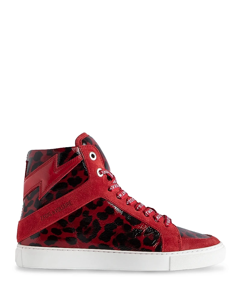 Zadig & Voltaire Women's High Flash Red Leopard Print Top Sneakers