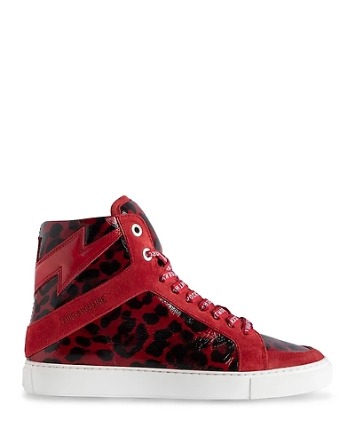 Zadig & Voltaire Women's High Flash Red Leopard Print Top Sneakers