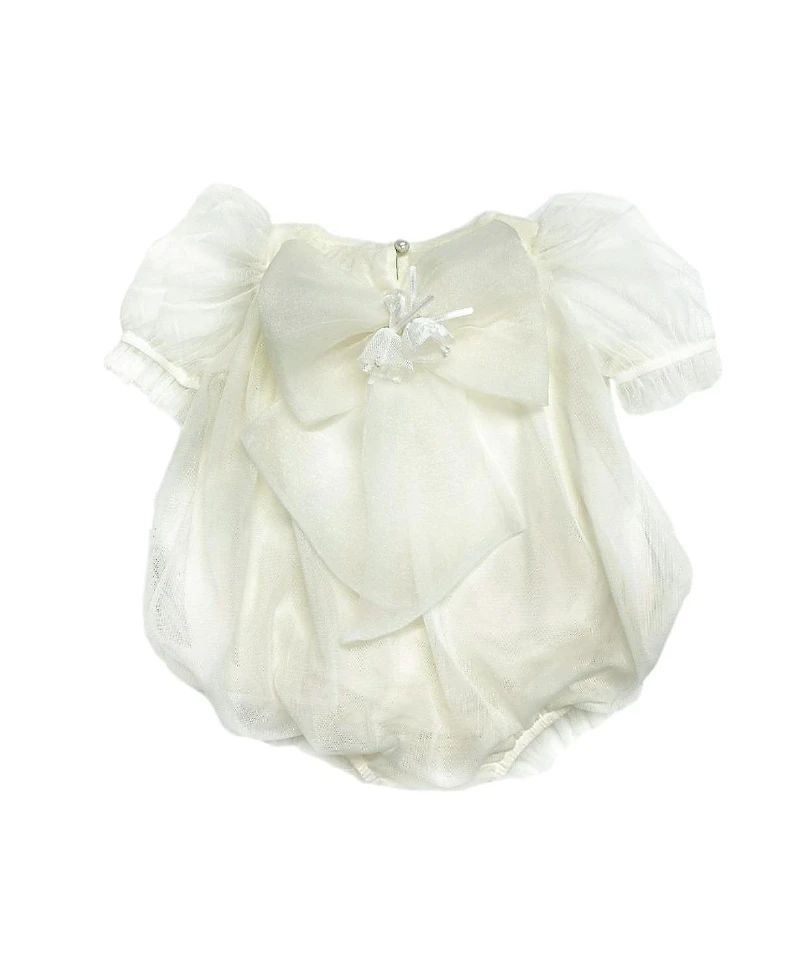 Petite Maison Kids Unisex Bella Buttermilk Tulle Romper with Faux Pearl Beading