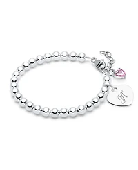 Children's Sterling Silver 4mm Beads & Engraved Initial Girls' 6.25" Bracelet