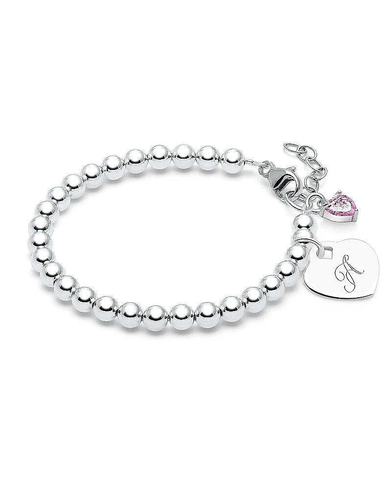Tiny Blessings Children's Sterling Silver 4mm Beads & Engraved Initial Girls' 6.25" Bracelet