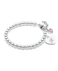 Tiny Blessings Children's Sterling Silver 4mm Beads & Engraved Initial Girls' 6.25" Bracelet
