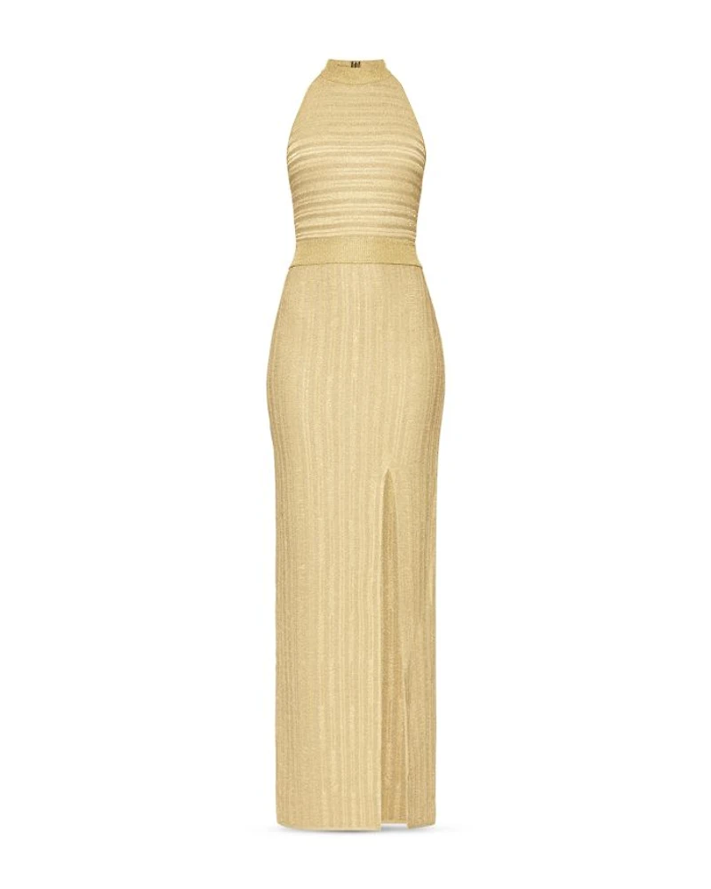 Halter Eyelash Knit Gown