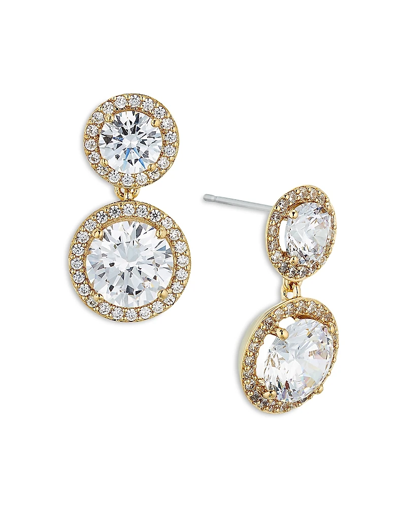 Nadri Round Double Halo Drop Earrings