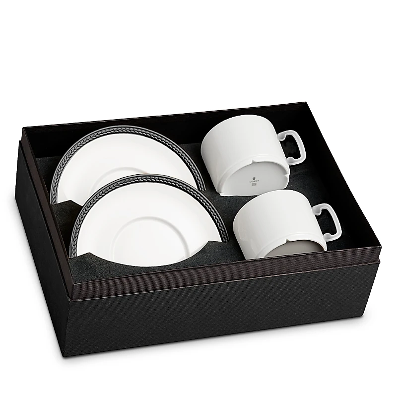 L'Objet Soie Tresse Black Tea Cup & Saucer Service for 2