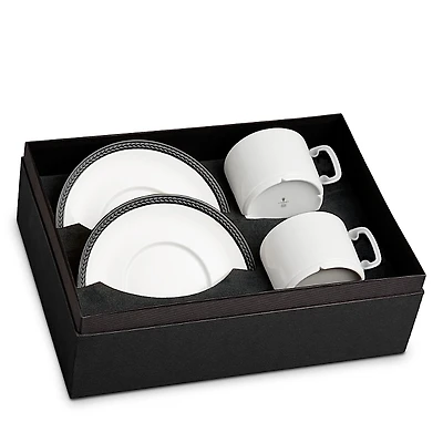 L'Objet Soie Tresse Black Tea Cup & Saucer Service for 2