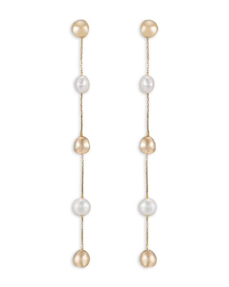 Bead & Cultured Freshwater Pearl Linear Drop Earrings in 18K Gold Plated