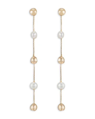 Bead & Cultured Freshwater Pearl Linear Drop Earrings in 18K Gold Plated