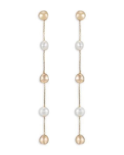 Ettika Bead & Cultured Freshwater Pearl Linear Drop Earrings