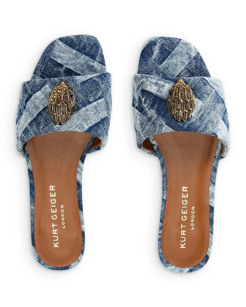 Women's Kensington Square Toe Crystal Eagle Head Blue Slide Sandals