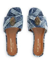 Women's Kensington Square Toe Crystal Eagle Head Blue Slide Sandals