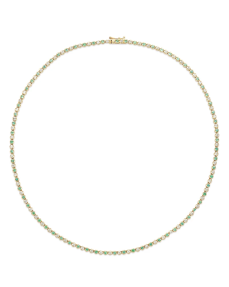 Bloomingdale's Fine Collection Emerald & Diamond Crown Set Tennis Necklace