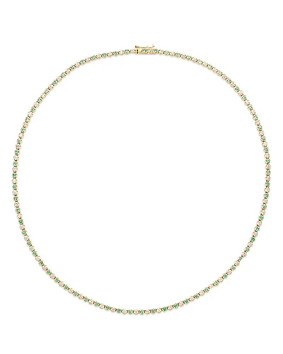 Bloomingdale's Fine Collection Emerald & Diamond Crown Set Tennis Necklace