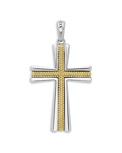 Men's 18K Yellow Gold & Sterling Silver Anthem Caviar Bead Cross Pendant