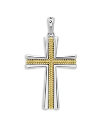Men's 18K Yellow Gold & Sterling Silver Anthem Caviar Bead Cross Pendant