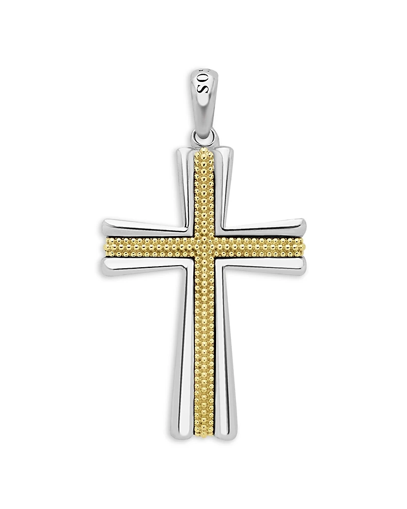 Lagos Men's 18K Yellow Gold & Sterling Silver Anthem Caviar Bead Cross Pendant