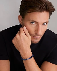 Men's Sterling Silver Anthem Lapis Lazuli Bead Skull Stretch Bracelet - Exclusive