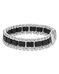 Men's Sterling Silver Anthem Obsidian Bead Skull Stretch Bracelet