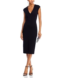 Aqua V Neck Ponte Short Sleeved Midi Dress - Exclusive