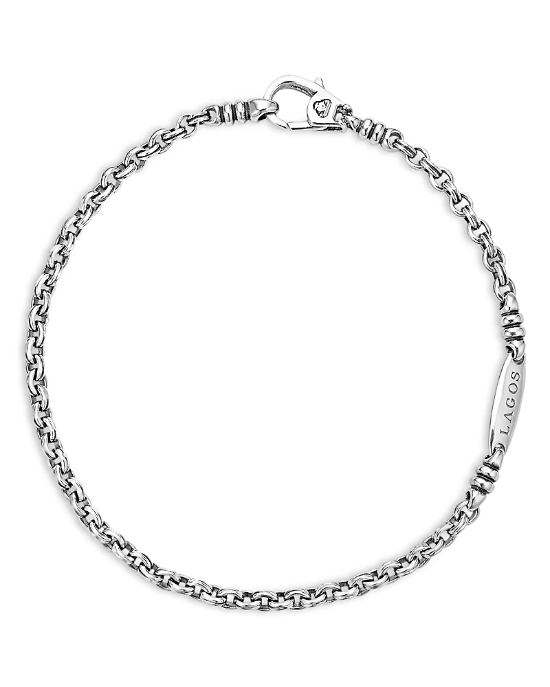 Lagos Men's Sterling Silver Anthem Double Link Logo Plate Bracelet