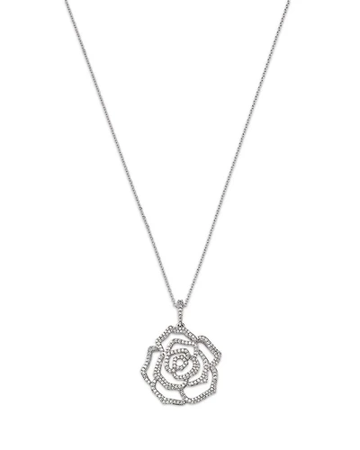 Diamond Rose Flower Pendant Necklace in 14K White Gold, 0.50 tcw