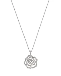 Diamond Rose Flower Pendant Necklace in 14K White Gold, 0.50 tcw