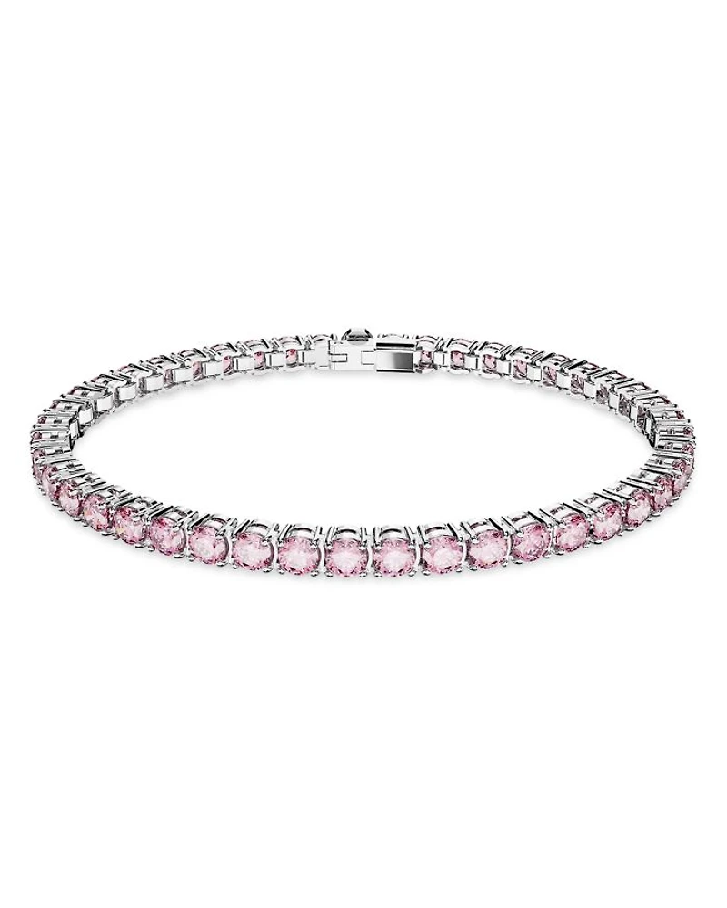 Matrix Pink Crystal Extra Large Tennis Bracelet in Rhodium Plated