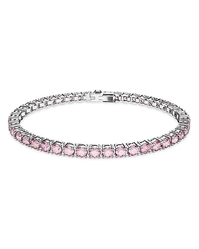 Matrix Pink Crystal Extra Large Tennis Bracelet in Rhodium Plated