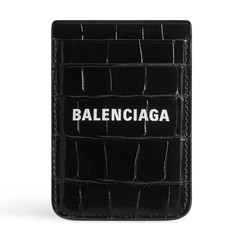 Balenciaga Cash Magnet Card Holder Crocodile Embossed