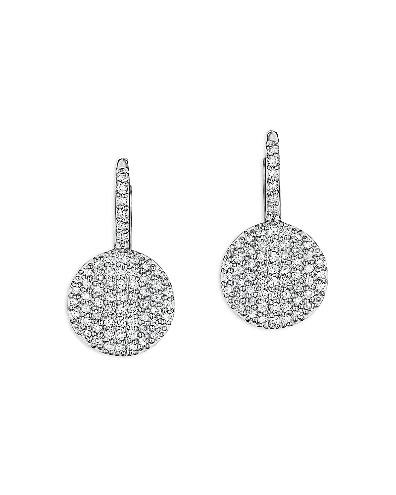 Phillips House 14K White Gold Affair Diamond Pave Small Disc Leverback Drop Earrings