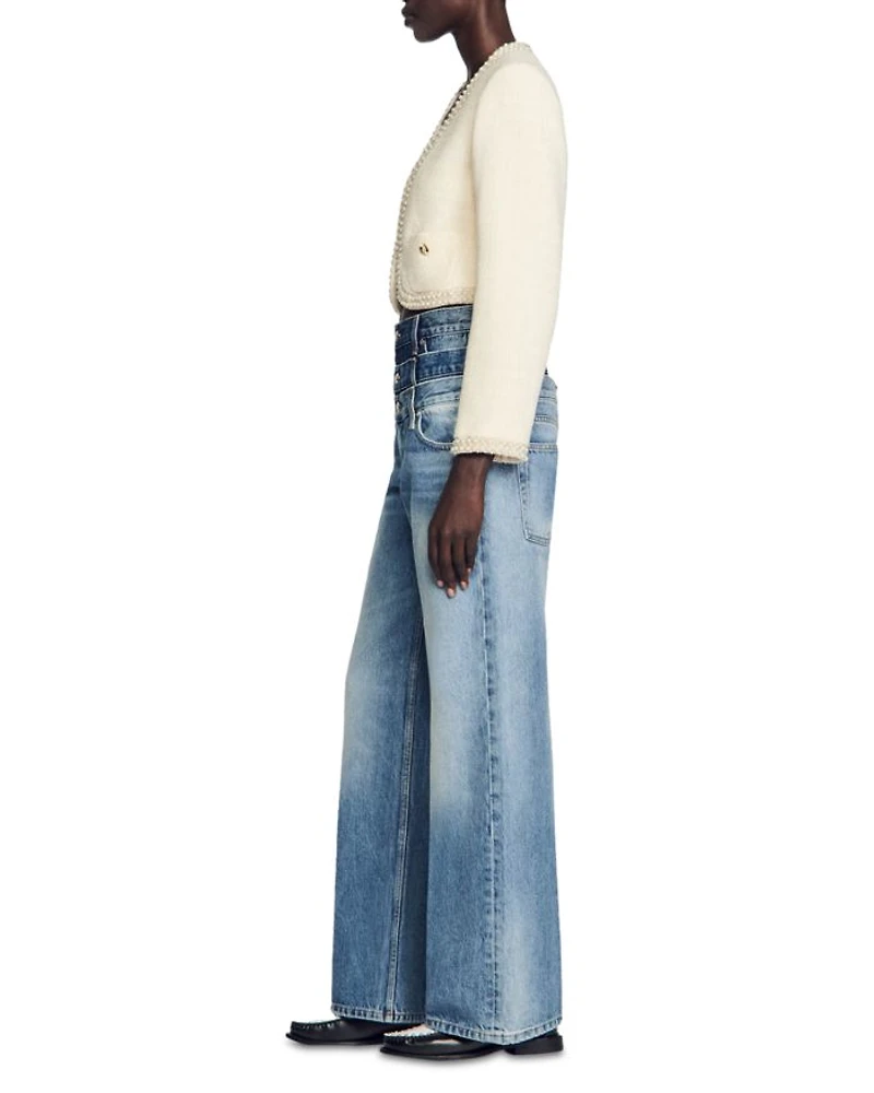 Bead Trim Cropped Tweed Jacket