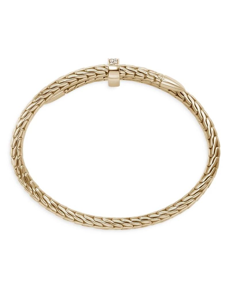 14K Yellow Gold Spear Diamond Woven Cuff Bracelet
