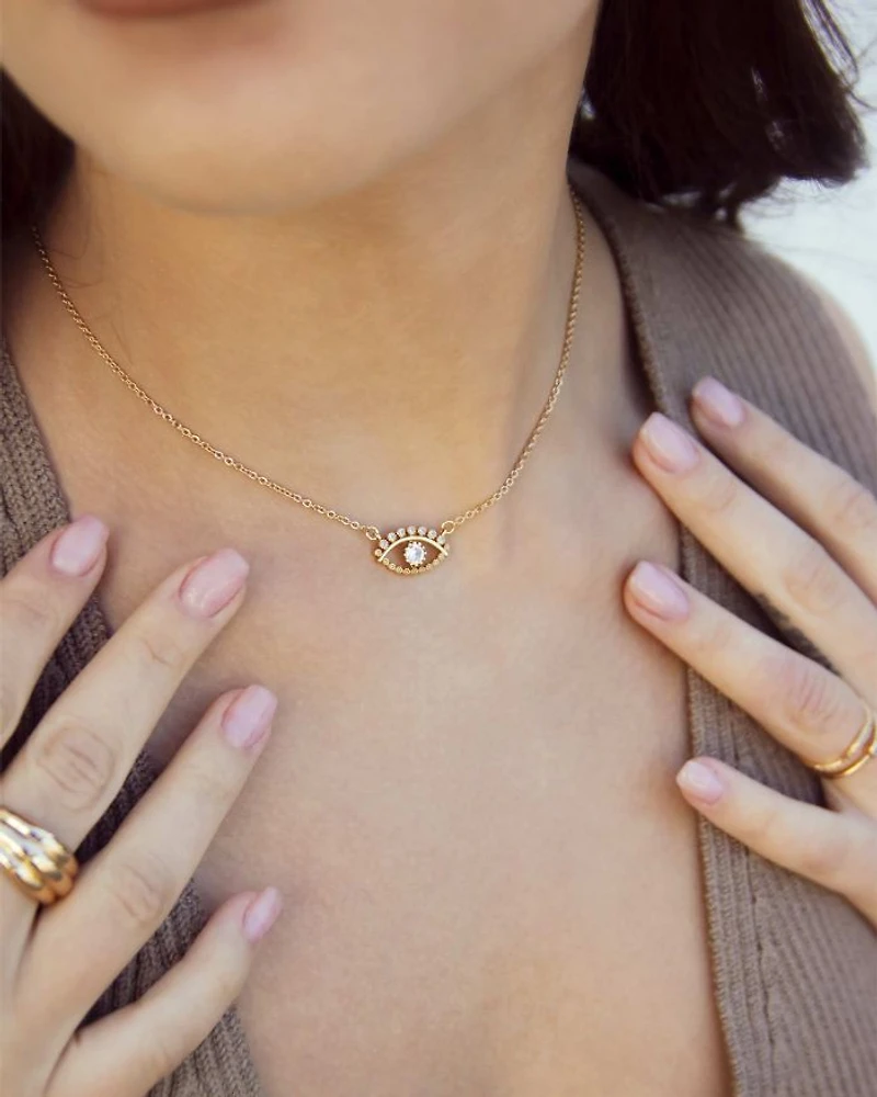 All Knowing Eye Crystal & 18k Gold Plated Necklace, 16" + 5" extender