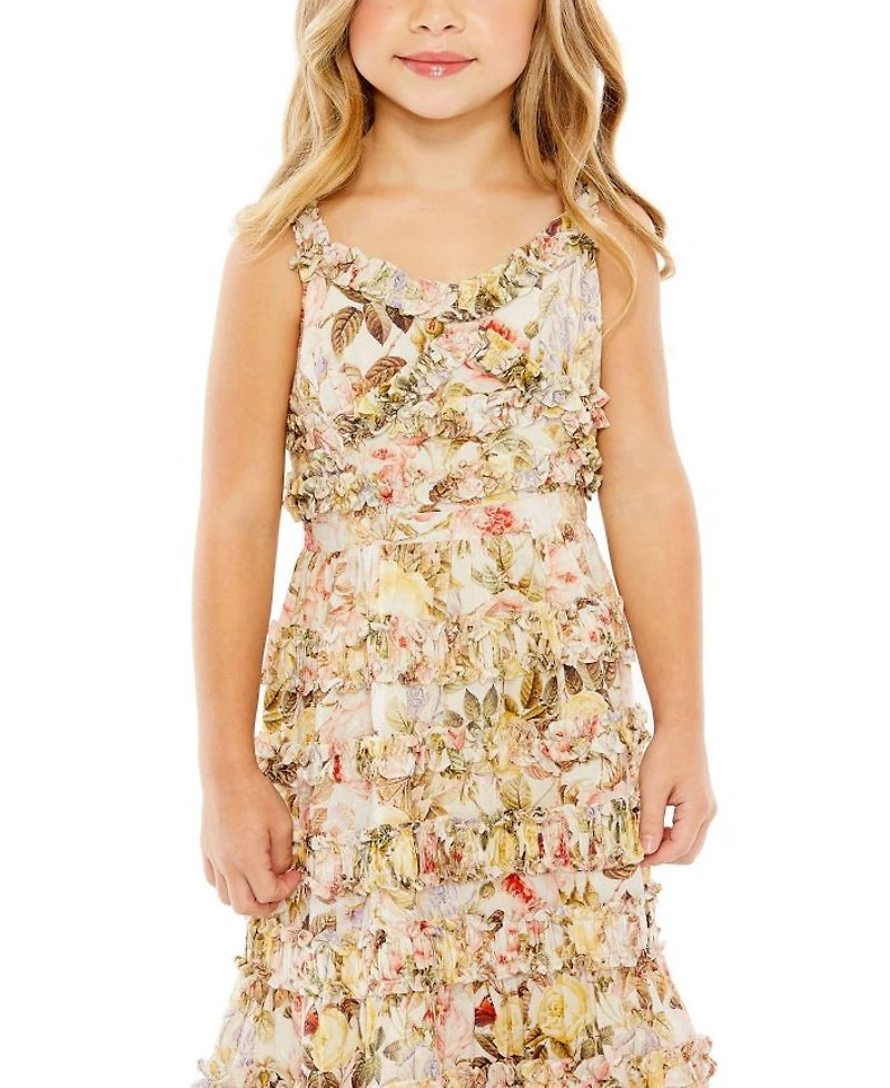 Girls Floral Print Ruffle Tiered Midi Dress - Little Kid, Big Kid