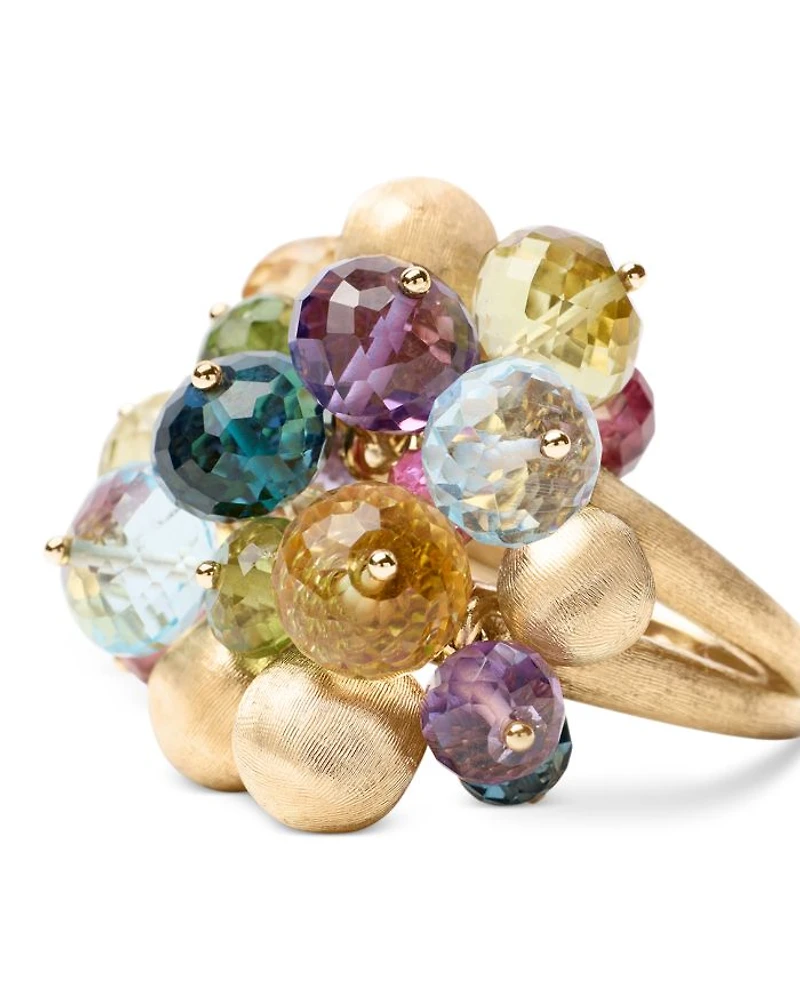 18K Yellow Gold Arica Multi Gemstone Bead Statement Ring